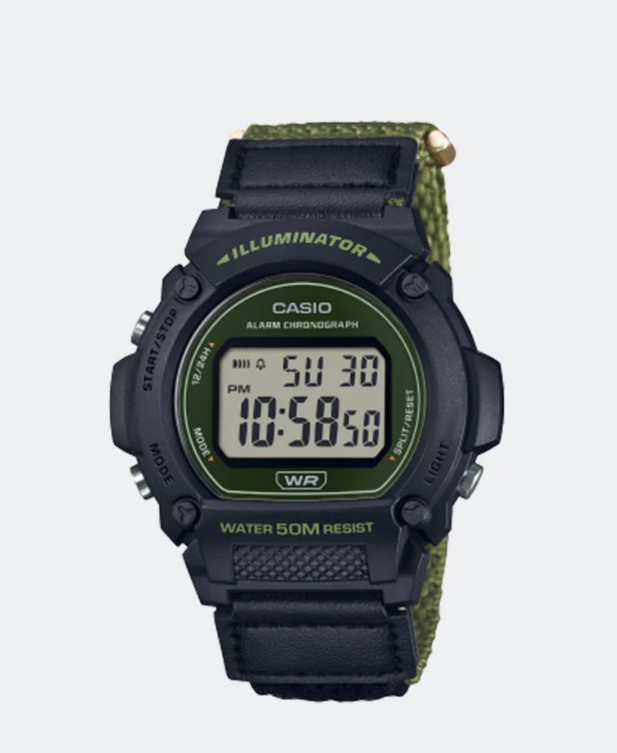 Casio Digital Green Cloth Band Strap 47.1mm Men W-219HB-3AVDF