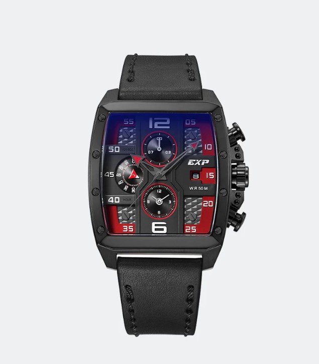 Expedition Chronograph Boyfriend Quartz Leather Band Black Red 40 x 52 mm - E6636BCLIPRE